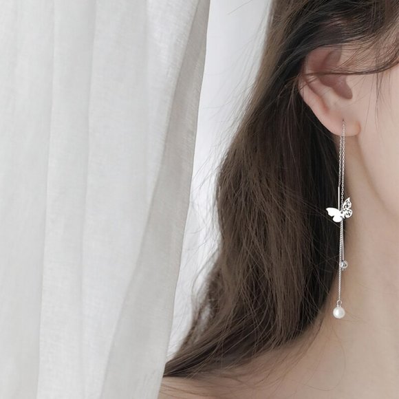 NEW 925 Sterling Silver Pearl Butterfly Earrings - Picture 3 of 8